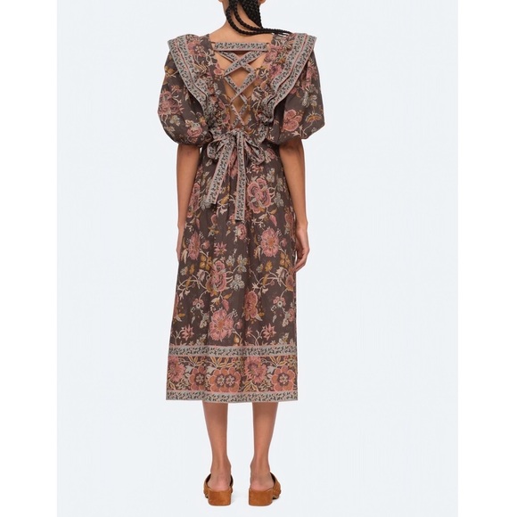 NWT SEA New York Midi Tess Print Puff Sleeve Smocked Dress - Picture 5 of 11